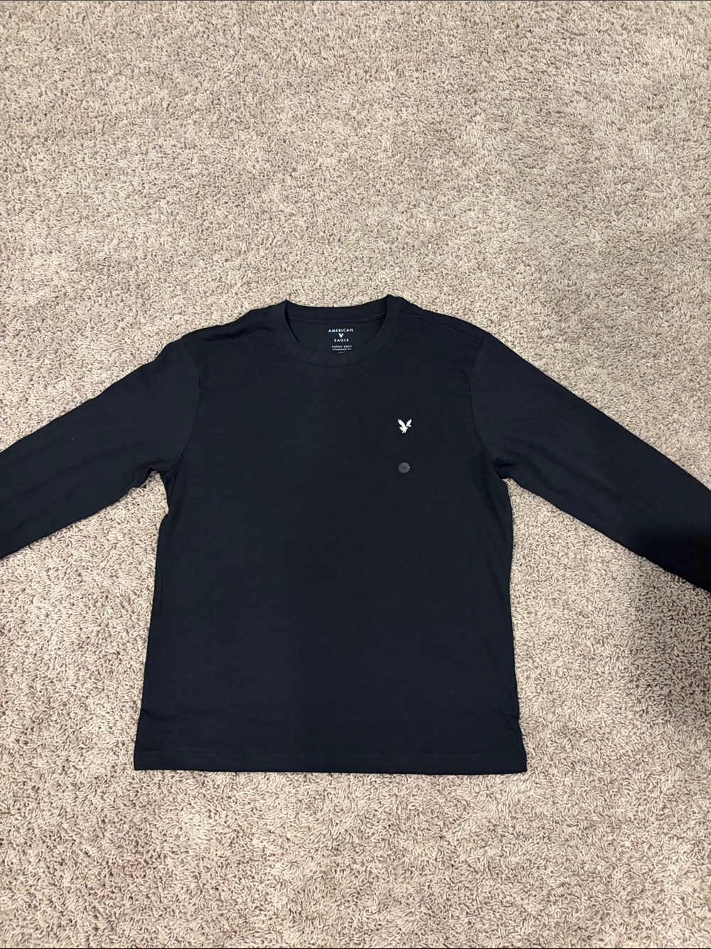 American Eagle Outfitters Men’s Black Long-Sleeve Crew Tee with Logo